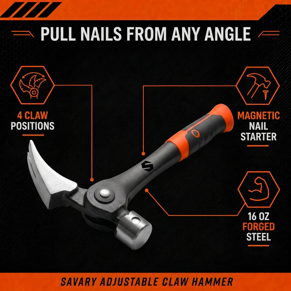 Savary Adjustable Claw Hammer: pull nails from any angle