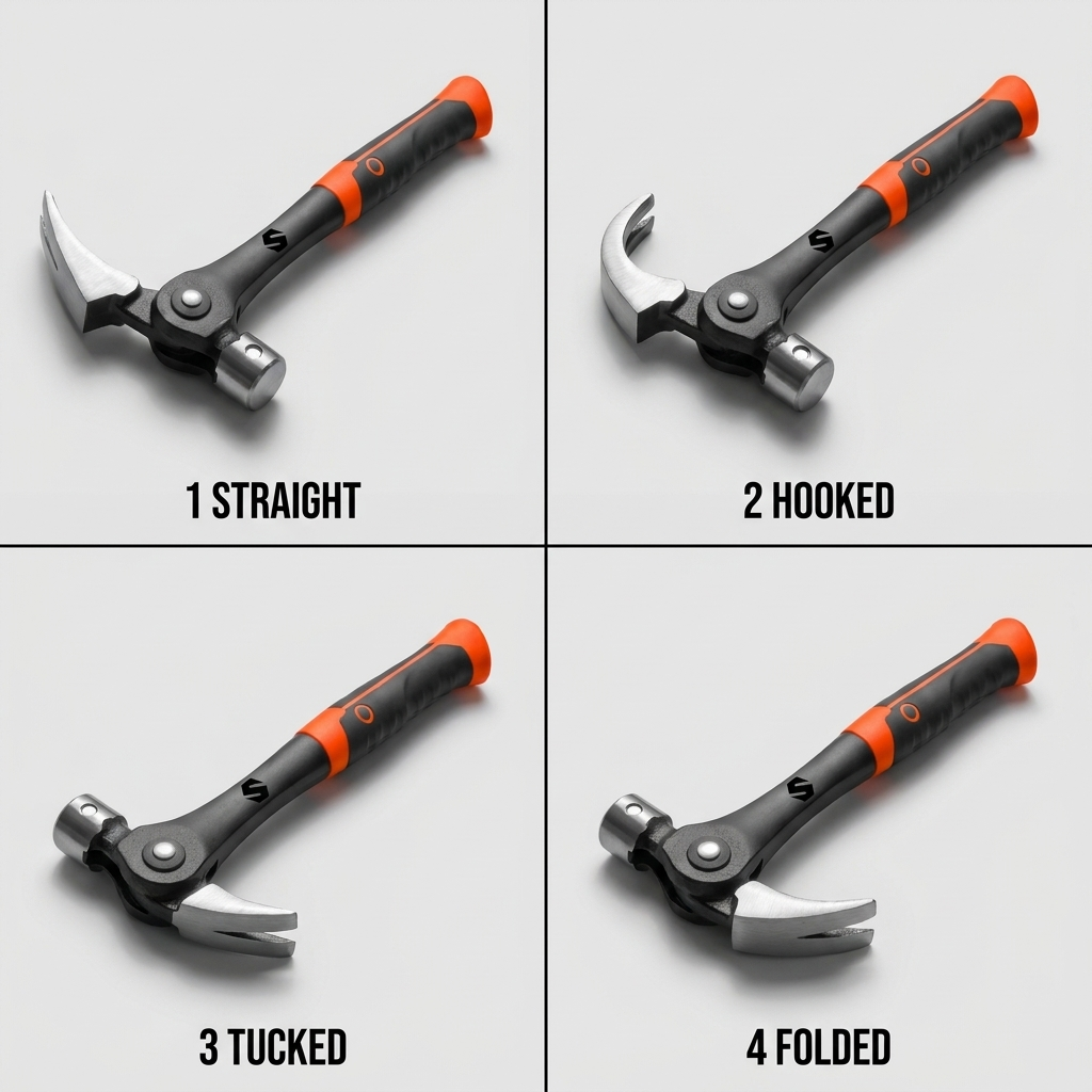 Four locked claw positions: straight, hooked, tucked, folded