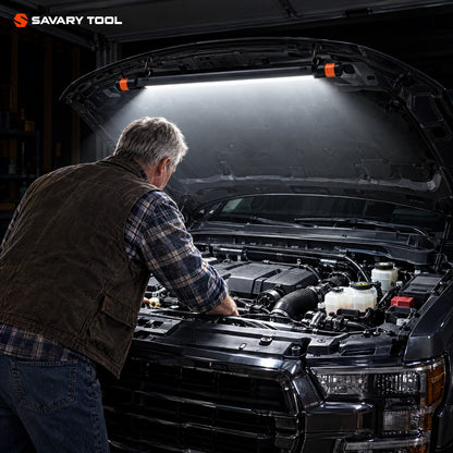 HoodBeam X hooked under the hood lighting the engine bay