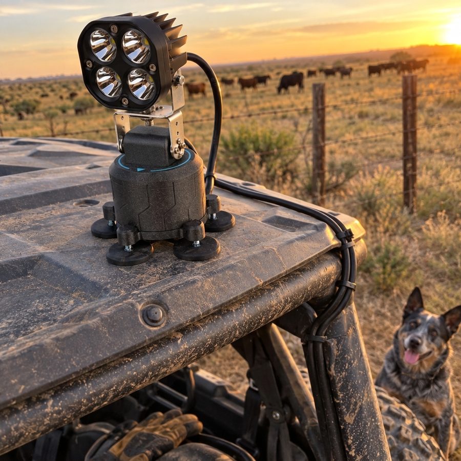 Savary PRO mounted on UTV roof at the ranch